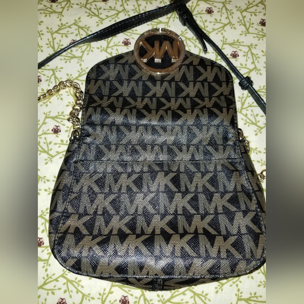 Michael Kors Brown MK Logo Crossbody Bag Gold Chain Small Brown Purse - Picture 7 of 10
